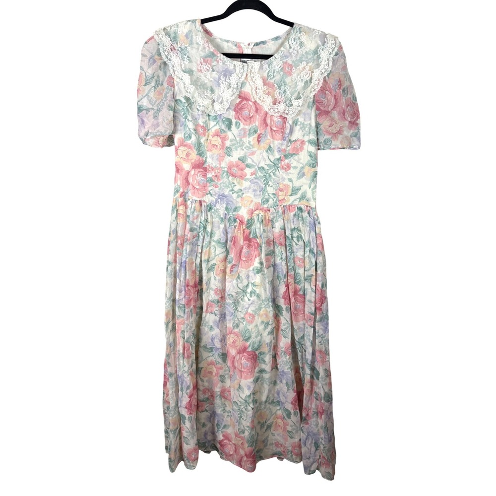 Jessica McClintock Gunne Sax Vintage Floral Lace Midi Dress Pink Size 11/12